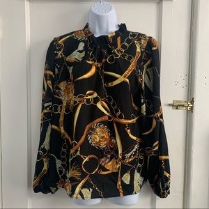 Long sleeve gold and black blouse